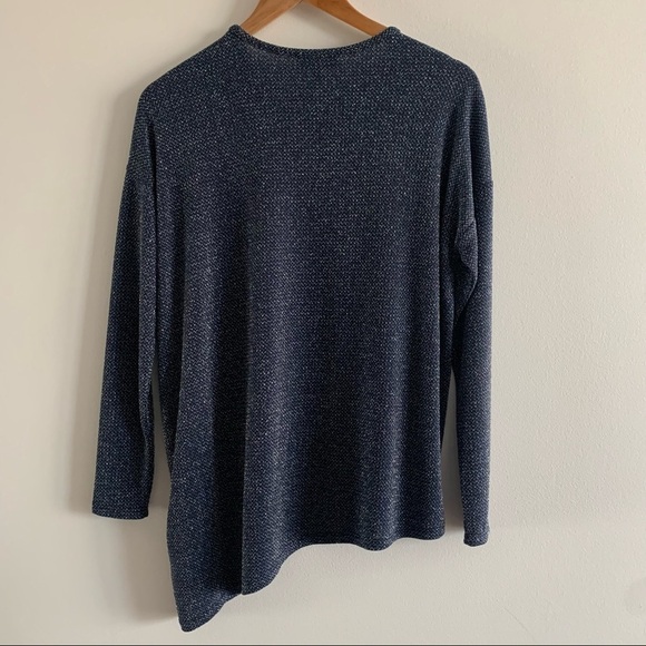 DIANE GILMAN Angled Hem Bateau Neck Top Eggplant Long Sleeve Blue Glitter - Picture 8 of 11